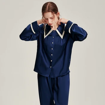 Фабричная Новая пижама из 100% шелка, женская Весна 2023, осенние брюки с длинными рукавами, комплект из двух предметов, костюм для домашней пижамы