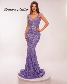 Светло-фиолетовые платья для выпускного вечера с блестками 2023, вечернее платье 