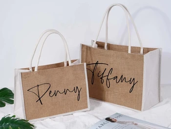 Изготовленные на заказ свадебные сумки из мешковины, Персонализированная сумка-тоут, подарочная сумка для подружек невесты с названием, подарки для новобрачных, свадебные сувениры, Пляжная свадебная сумка