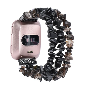 Ремешок из Натурального Камня с Бисером для Часов Fitbit Versa/Versa 2/Versa Lite Band DIY Watch Браслет для Женщин И Девочек Черный