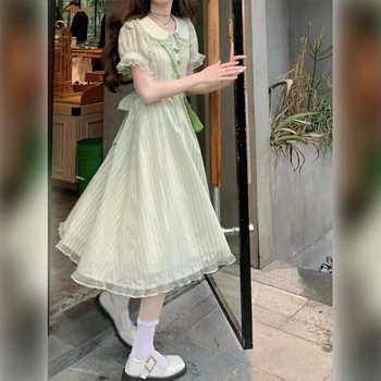 Женское Французское мини-платье Mixi трапециевидной формы, летнее Женское Повседневное Корейское Японское Модное платье с пышными рукавами, Милые Сладкие платья, одежда