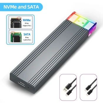 M.2 SSD NVME M2 Корпус жесткого диска 10 Гбит/с RGB Двойной USB-A USB-C Адаптер для PCIE NVMe NGFF SATA M/B Ключ SSD Жесткий Диск Коробка