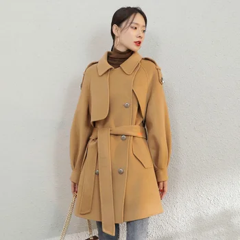Маленькое высококлассное шерстяное пальто-кардиган, женское осенне-зимнее пальто 2023, новая повседневная корейская версия, однотонное пальто средней длины с длинным рукавом