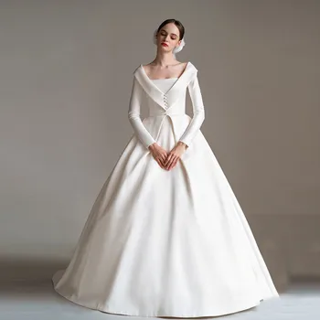 Элегантное бальное свадебное платье, стильный воротник, скромные длинные рукава, свадебное платье на молнии сзади, винтажное Vestidos De Noiva TT446