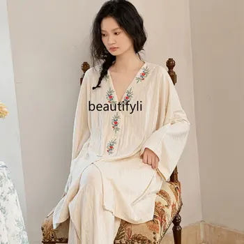 Пижама в китайском стиле, женская весенне-осенняя новинка, чистый хлопок, Ретро-стиль, Летняя домашняя одежда больших размеров