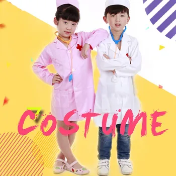 Дети Мальчики девочки Доктор Хирург Хэллоуин Косплей Одеваются Пальто с кепкой Медсестра Набор игровых инструментов Наряды