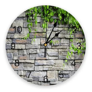 Каменные настенные часы с зеленым листом, Круглые Настенные часы, Акриловые Подвесные Бесшумные часы, Домашний интерьер, Спальня, Гостиная, Офисное украшение