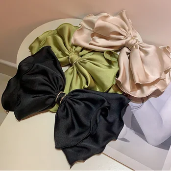2023 Женские заколки из винтажного драпированного атласа с большим волнистым подолом и темпераментные заколки для волос с галстуком-бабочкой