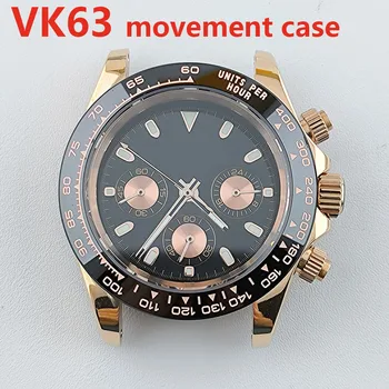 Корпус VK63 Корпус хронографа С циферблатом Мужские часы сапфировое стекло Подходит для механизма VK63 Инструмент для ремонта часовых аксессуаров
