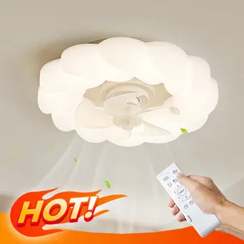 Светильник с воздушным вентилятором в спальне, белый светодиодный потолочный светильник с креативным вентилятором для детской комнаты с дистанционным управлением в скандинавском стиле
