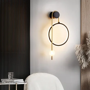 Скандинавский настенный светильник простой дизайнерский кольцевой светильник на заднем плане, настенный стеклянный шар, креативные прикроватные бра для спальни в проходе