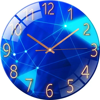 12-дюймовые круглые Стеклянные настенные часы Silent Sunset с арабскими цифрами, высококачественные кварцевые настенные часы для кухни, гостиной, спальни