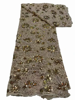 Африканская кружевная сетка в стиле ретро, нитяная вышивка, нигерийское кружевное платье-чонсам с блестками, размер ткани для платья