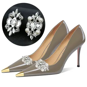 1 пара свадебных женских туфель на высоком каблуке со стразами, заколка для обуви с пряжкой для невесты, украшения для обуви, блестящие декоративные зажимы