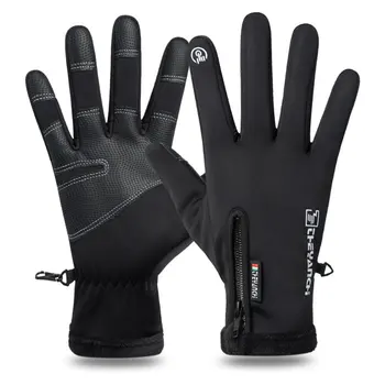 Водонепроницаемые мужские перчатки MTB на молнии с сенсорным экраном Велосипедные перчатки для верховой езды Гоночные перчатки Зимние теплые походные лыжные противоскользящие перчатки