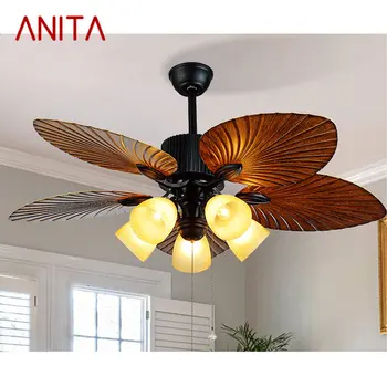 Потолочные светильники ANITA с вентилятором Для помещений С дистанционным управлением Wood Blade Современный вентилятор Для домашней столовой, спальни, ресторана