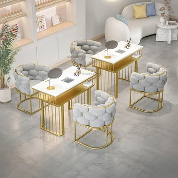 Современные мраморные маникюрные столики для коммерческой мебели, маникюрный стол, стул для легкого роскошного высококлассного отдыха, маникюрный стол из кованого железа