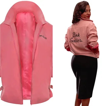 Бриолин Косплей Розовый Женский костюм Rydell High Coat Куртка на молнии Повседневная Женская свитшот Наряды для Хэллоуина Карнавальный костюм для вечеринки