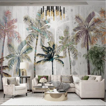 обои wellyu papel de parede на заказ, Светлое роскошное тропическое растение в скандинавском стиле, ручная роспись кокосовой пальмы, пейзаж для телевизора