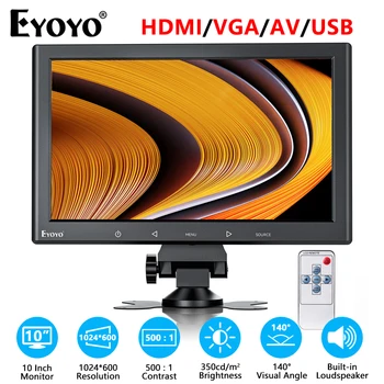Eyoyo 10/7-дюймовый монитор HDMI с чувствительными сенсорными кнопками, динамиком и пультом дистанционного управления HD 1024x600 IPS экран, питание от постоянного тока 12 В/USB