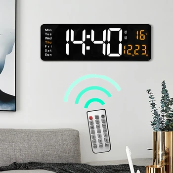 Настенные светодиодные цифровые часы с дистанционным управлением, большой экран, отображение времени, даты, температуры, электронные часы для дома, гостиной, офиса