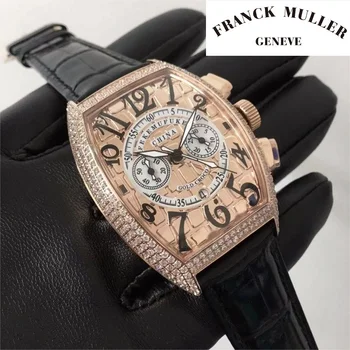 Мужские часы FRANCK MULLER, автоматические механические деловые наручные часы, мужские часы с водонепроницаемым кожаным ремешком, роскошные часы Tonneau