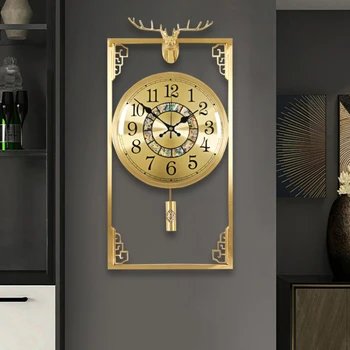 Настенные часы, легкая роскошь, корпус из чистой латуни, настенные часы для гостиной, современная простота, мода, атмосферное искусство