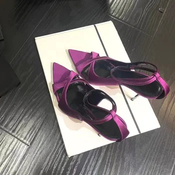 Женская обувь фиолетового цвета с открытым носком, Новые женские босоножки на тонком каблуке для танцев на шесте, Сексуальные женщины на высоких каблуках 2023 года, Лето