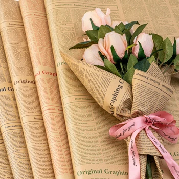 Винтажная двусторонняя подарочная упаковка с цветами, Крафт-бумага, рулон английской газеты, упаковка для поделок, обложка для книги, упаковочный материал