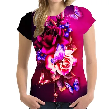 Новая женская футболка с круглым вырезом, сексуальные футболки, модная забавная летняя женская мягкая футболка, женское платье с принтом бабочки, с коротким рукавом