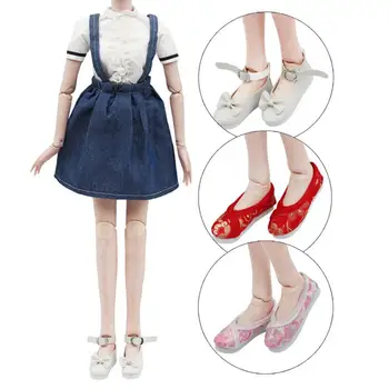 1 Пара вышитых туфель для куклы BJD 7,8 см в китайском стиле с цветочным бантом, 60-сантиметровая кукла на плоской подошве с шаровидными шарнирами, аксессуары для кукол