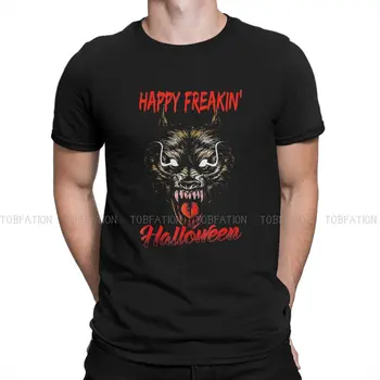 Мужская футболка Happy Freakin Halloween Wolf Хлопковая футболка с графическим круглым вырезом Harajuku Топы