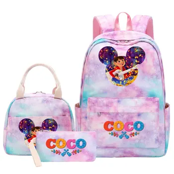 Детские сумки для ланча с ручкой Disney Coco Girl, сумки для книг Rainbow Galaxy, 3шт, женские школьные сумки для подростков, дорожный рюкзак для ноутбука,