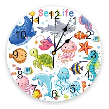 Декоративные Круглые Настенные часы с изображением подводных животных Sae Life, индивидуальный дизайн, Не Тикающие Бесшумные Спальни, Большие Настенные часы