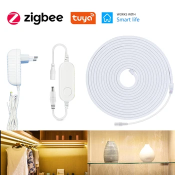 Tuya Zigbee 12V Неоновая Светодиодная Лента 1м 2м 3м 4м 5м Водонепроницаемая Лампа с Регулируемой Яркостью Warmwhite white 3000-6500 K для Alexa Home assistant Google
