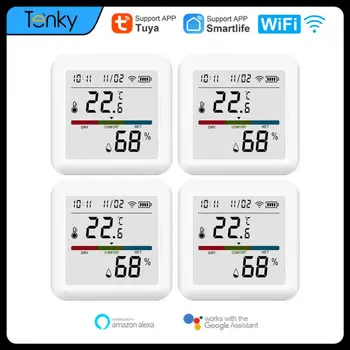 Умный дом Tuya Wifi Датчик температуры и влажности с подсветкой, внутренний гигрометр, термометр, детектор для Alexa Google Home