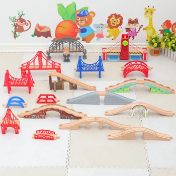 Аксессуары для деревянных железнодорожных путей, Деревянные железнодорожные пути, Железнодорожная станция, Мост, Туннель, Совместимые со всеми брендами, Деревянные развивающие игрушки