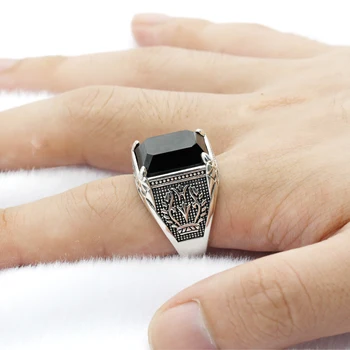 Мужское кольцо из стерлингового серебра S925 пробы с черным агатом, турецкие тайские серебряные ювелирные кольца на палец для мужской вечеринки, свадьбы