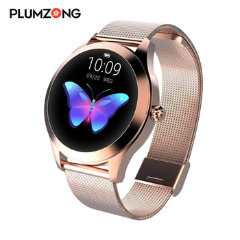 PLUMZONG IP68 Водонепроницаемые Смарт-Часы Для Женщин Прекрасный Браслет Мониторинг Сердечного Ритма Сна Smartwatch Для IOS Android KW10 Золотой Ремешок