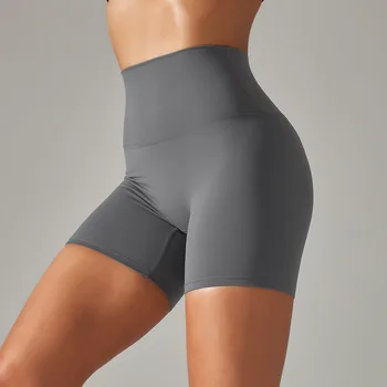 22023New Женские шорты для йоги телесного цвета с двусторонней щеткой, облегающие, с высокой талией, эластичные спортивные капри для фитнеса XS-XL