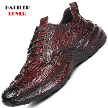 Винтажная Повседневная обувь из натуральной кожи Для мужчин, Официальная обувь из крокодиловой кожи, Деловые Свадебные Лоферы, Мужская модная офисная обувь
