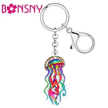 Bonsny Акриловые весенние разноцветные брелки в виде медузы, брелоки, Кольца, модные украшения, Подвески для автомобильных рюкзаков для женщин, Подарки для девочек