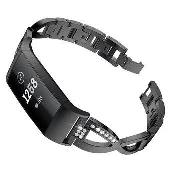 Металлические Ремешки для Fitbit Charge 3 X-Link Металлические Браслеты Регулируемые Модные Ремешки со Стразами из Нержавеющей Стали 10.26