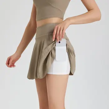Спортивные шорты для бега Antibom с высокой талией, женские поддельные две антибликовые теннисные юбки для бадминтона, брюки для фитнеса, платья для йоги