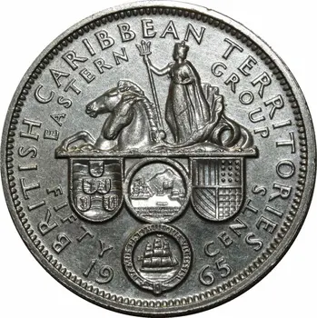 Восточно-Карибская монета 50 центов 1965г., новый продукт для разматывания