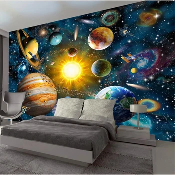 wellyu Современный расписанный вручную мультяшный фон для настенной росписи в детской комнате с изображением звезды космической вселенной на заказ большие настенные обои