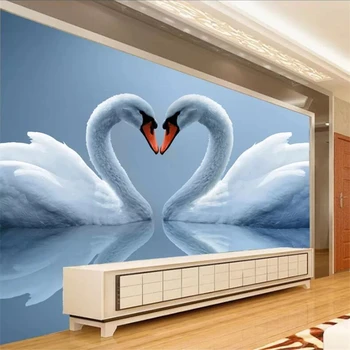 большие фрески wellyu на заказ, стильное украшение дома, красивые романтические обои для стен гостиной с телевизором и диваном в виде лебедя