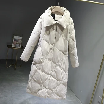 Новая зимняя пуховая куртка женская средней длины, черная Свободная Длинная парка размера плюс 2XL для зимы, Белое пуховое пальто из утиного пуха, женское