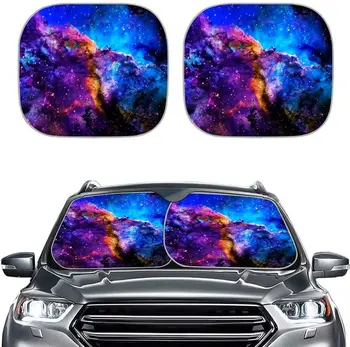 AFPANQZ Nebula Galaxy Солнцезащитный Козырек на Лобовое Стекло Автомобиля из 2 частей Универсальный Автомобильный Солнцезащитный Козырек для Нового Автомобиля