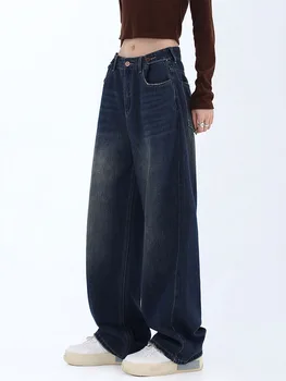 Новые женские джинсы оверсайз с высокой талией, винтажные Прямые Мешковатые джинсовые брюки 2022, Осенняя уличная одежда, Широкие джинсы в корейском стиле, женские джинсы